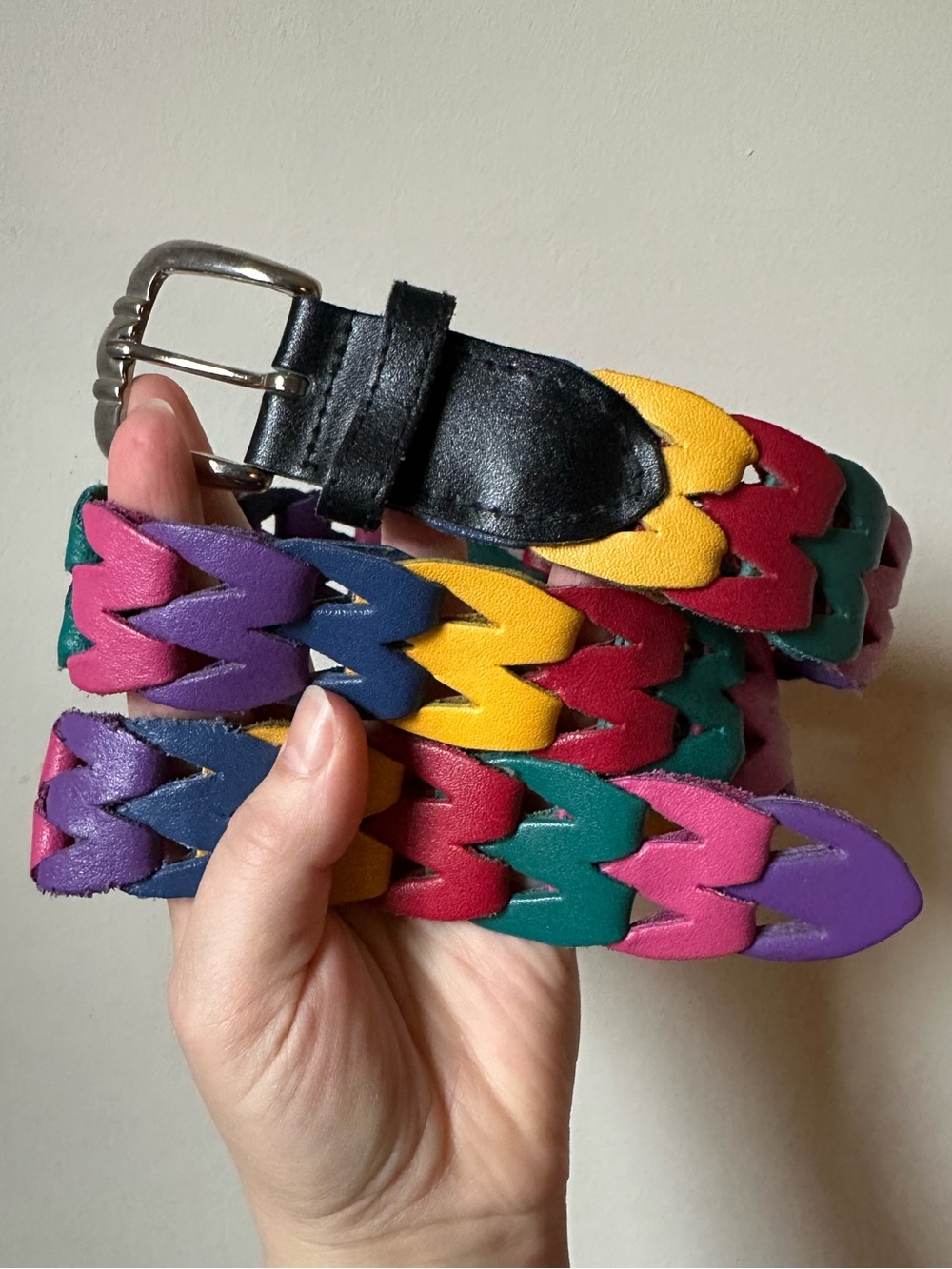 Vintage 80s Multicolored Leather Belt Womens Size Medium
